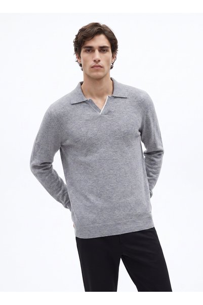 Gray Men's Slim Fit Polo Sweater F6Wm-Kzk 2023