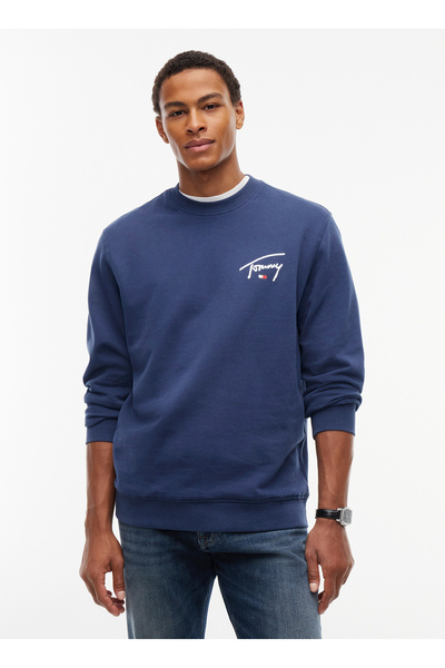 Navy Blue Men's Sweatshirt DM0DM23589DB7 TJM REG ENTRY SIGNAT