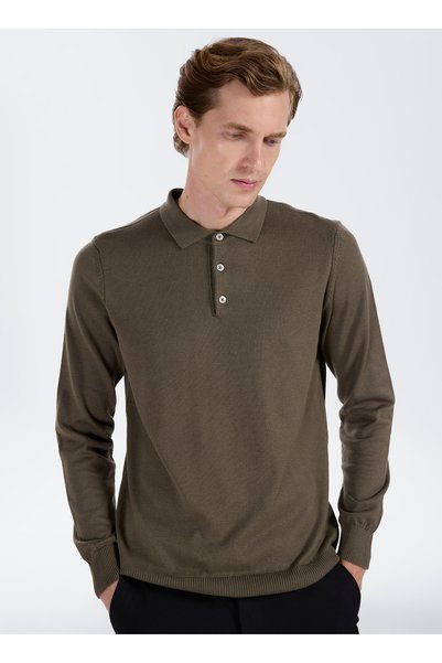 Khaki Men's Polo Sweater Ace043271002