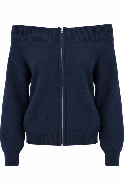 Navy Blue Off-Shoulder Cardigan - 261070