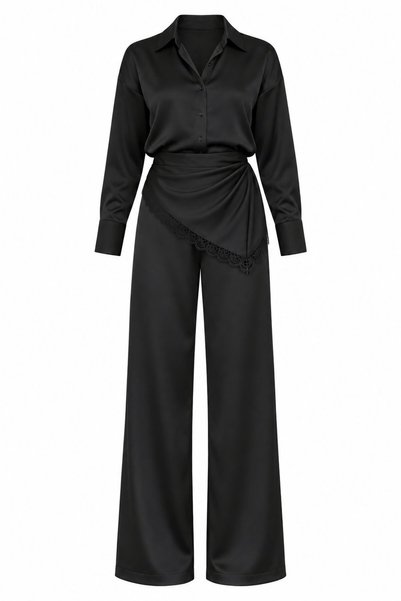 Black Satin 3-Piece Set with Waist Accessory - 30421