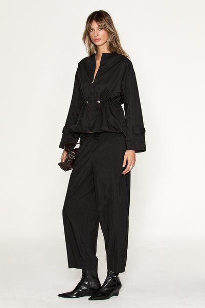 Stanza Parachute Fabric Black Trousers with Elastic Waistband