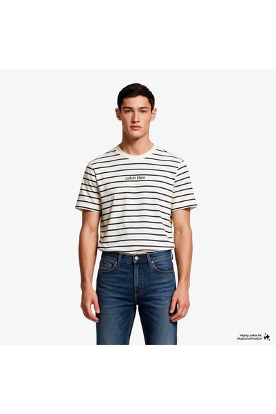 Striped Cotton Relaxed Fit Crew Neck t Shirt Lv04Rg236Gyas Men's t Shirt Lv04Rg236