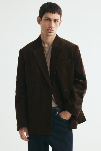 Double-Breasted Ribbed Velvet Jacket Relaxed Fit