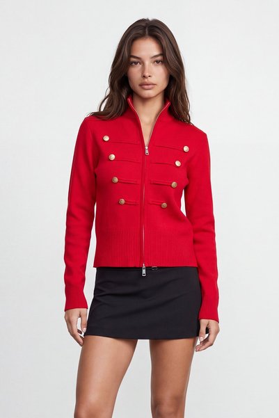 High Collar Button Detailed Jacket