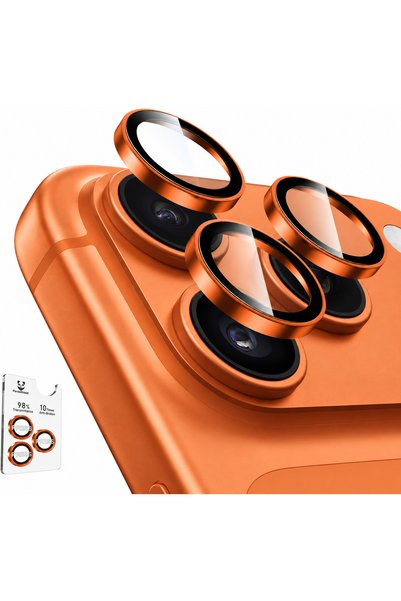 iPhone 17 Pro / 17 Pro Max Compatible Premium Ar+Af Camera Lens Protector with Easy Installation Tool – 3-Pack, 98% Light Transmission, 9H Impact and Scratch Protection, Orange