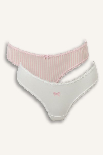 Striped Bow and Lace Detailed 2-Piece Slip Panties I4424Ax26Au