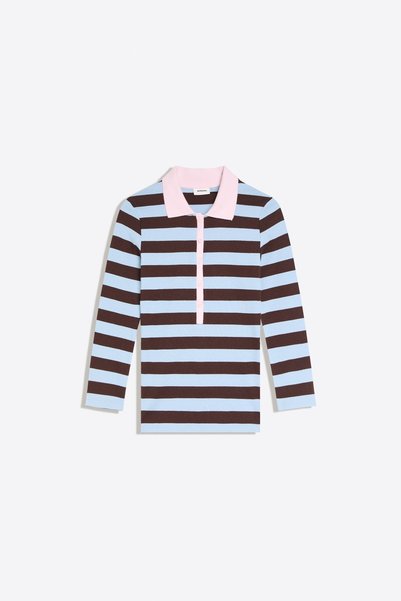 Fitted striped long sleeve polo shirt