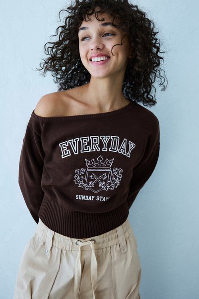 Asymmetrical Collar Patterned Sweater