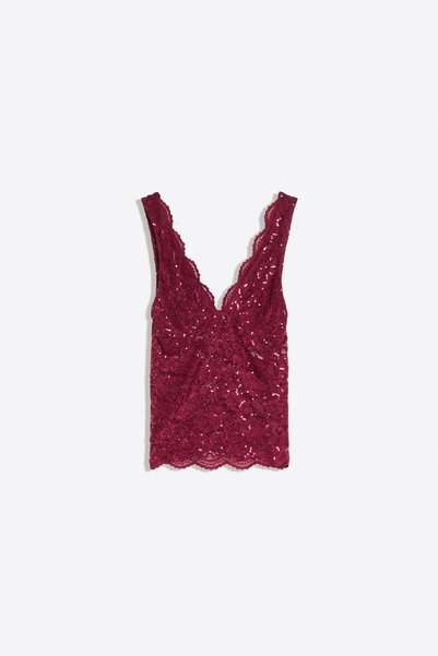 Sequin Lace V-Neck Top