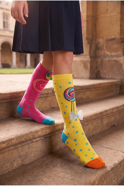 Girl's Candy Patterned Multi-Colored Knee-High School Socks with Accessories