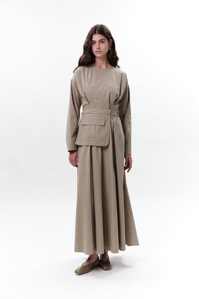 Dress with Pocket and Belt Detail Green