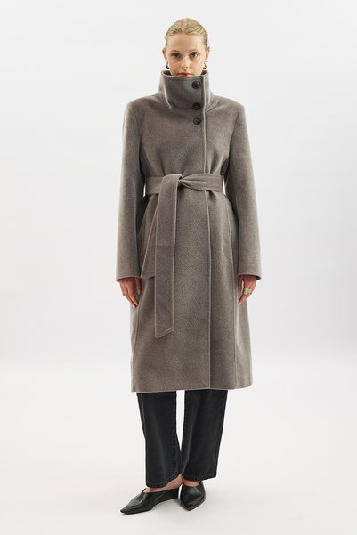 Premium Kaşe Trench Designed Coat Soft Gray