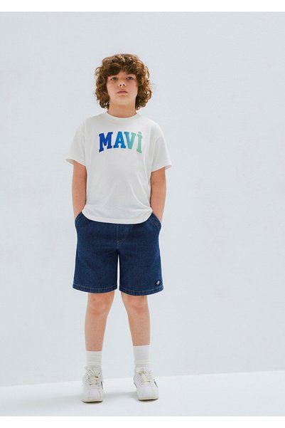 Logo Printed Ecru T-Shirt Loose Fit / Comfortable Cut 6610440-70057