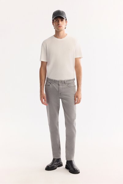Men's Gray Classic Waist Piece Dye Cotton Washed Berlin Slim Fit Jean Pants A52Y3509