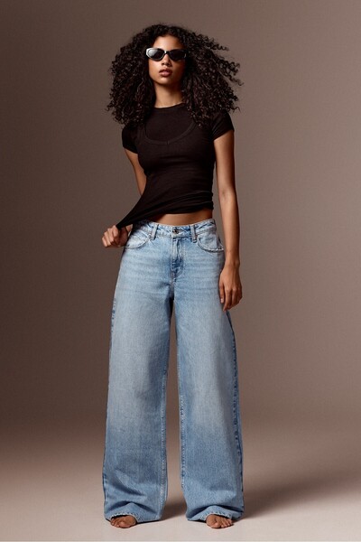 Vintage Washed High-Waisted Wide-Leg Jeans