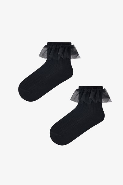 Girl's Black Frill Detailed Sock Socks