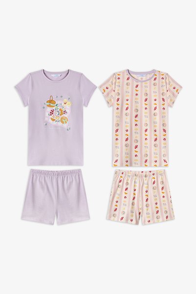 Girl's Lilac Picnic Short Sleeve 2-Piece Pajama Set