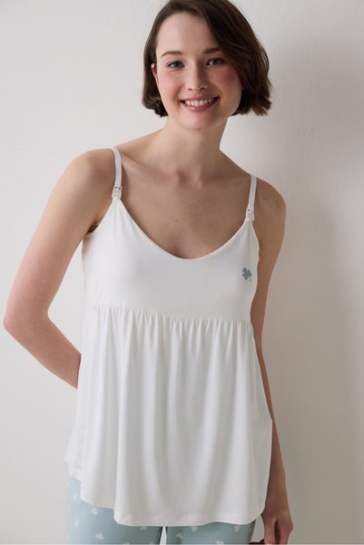 Mama Solid Off-White Tank Top Pajama Top