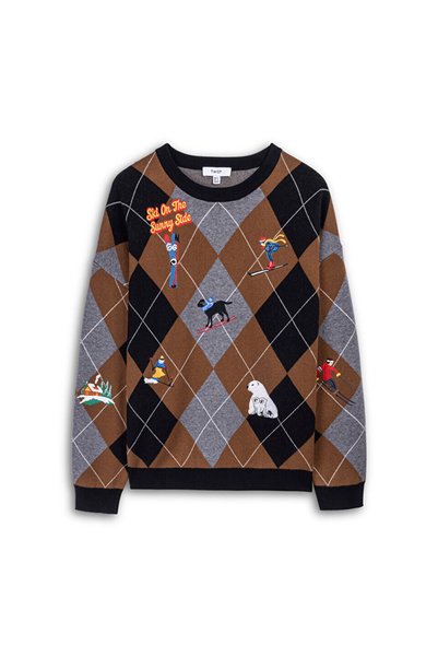 Embroidered Diamond Pattern Sweater