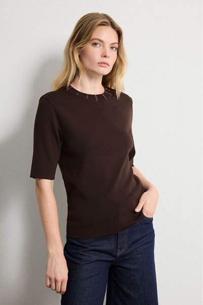 Knitted Sweater with Stone Detail on Collar