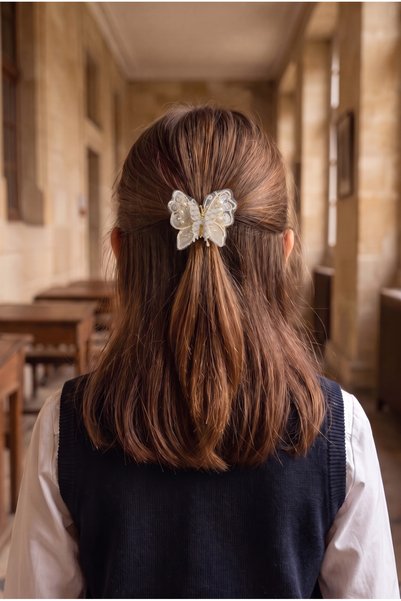 Girl's Figured Sequin Detailed Clip Buckle White