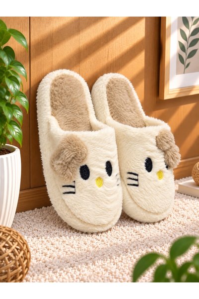 Mi̇mi̇ Model Buckle Towel Women's House Slippers - Warm and Fluffy Slippers with Noise-Free Soles