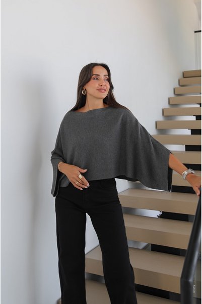 Anthracite Bat Sleeve Knitwear Blouse