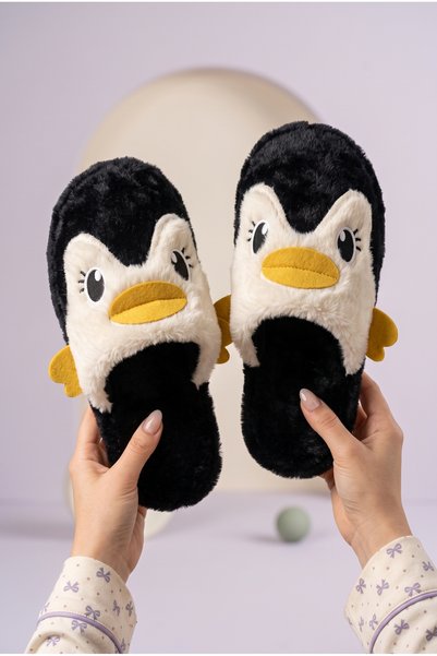 Women'S, Penguin Patterned, Winter, Warm, Closed Toe, Soft Sole, Comfortable Plush House Slippers