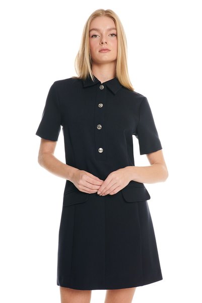Navy Blue Short Sleeve Mini Polo Dress