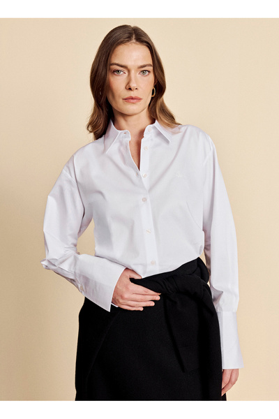 White Women's Regular Fit Embroidered Shirt Bbfw26Fsh003