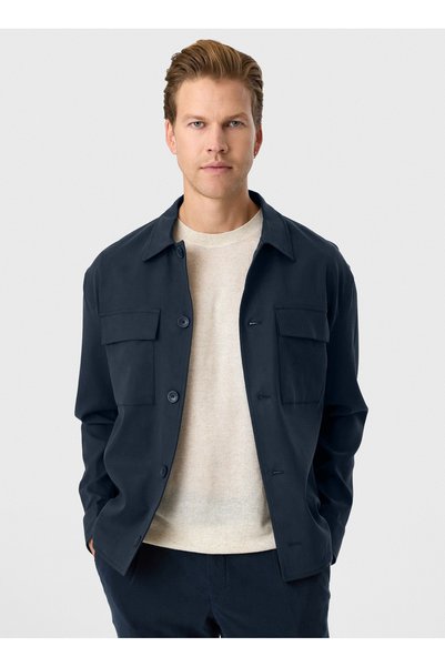 Navy Blue Men's Shirt-Looking Jacket B35S50041