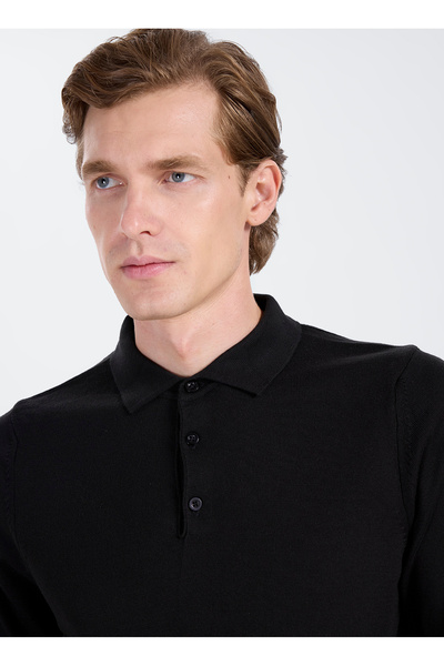 Black Polo Standard Men's Sweater Ace043271002