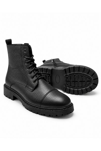 Raven Genuine Leather Men's Casual Boots with Laces and Zipper