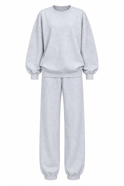 Gray Elastic Cuffed 100% Cotton Tracksuit Set - 22Y98243
