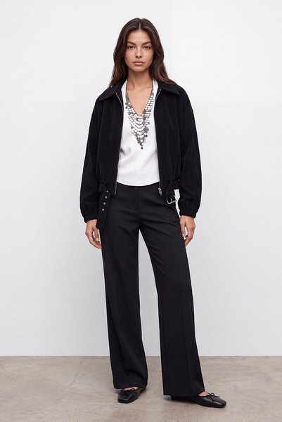 Short belted suede jacket