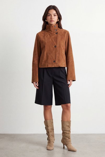 Mock Neck Suede Jacket