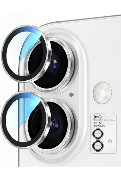 iPhone 17 / 16 / 16 Plus Compatible Premium Ar+Af Camera Lens Protector with Easy Installation Tool – 2-Pack, 98% Light Transmission, 9H Impact and Scratch Protection, Silver
