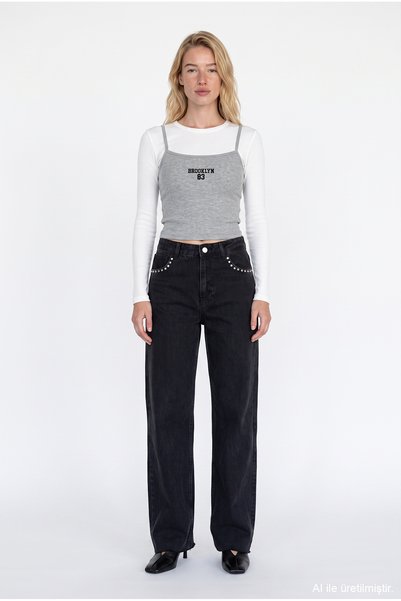 Straight Cut Jeans with Trok Accessories Black
