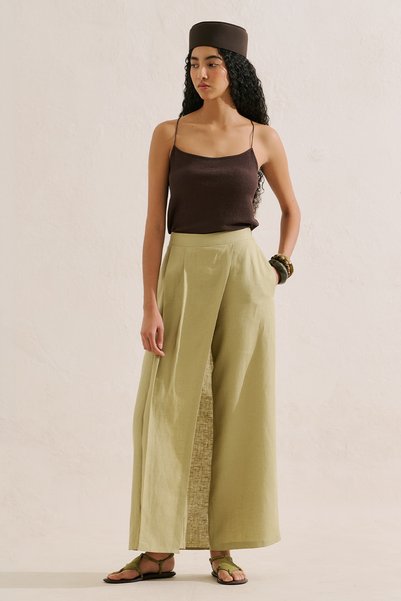 LINEN WRAP CLOSURE PANTS SAND