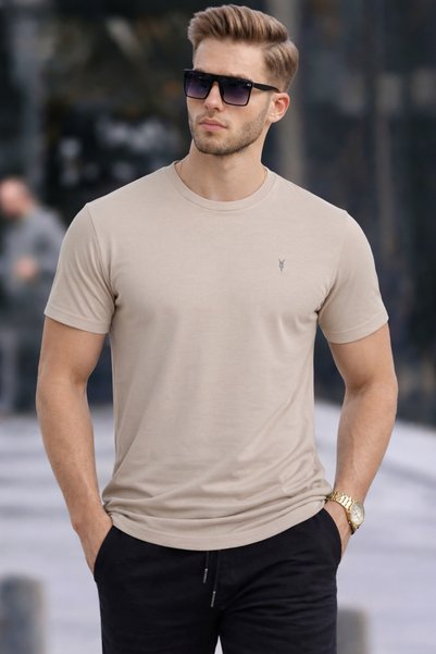 Men's Crew Neck Slim Basic Beige T-Shirt