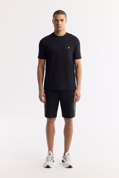 Men's Black Elastic Waist Lace-Up Bi-Stretch Interlock Knitted Regular Fit Shorts A51Y3628