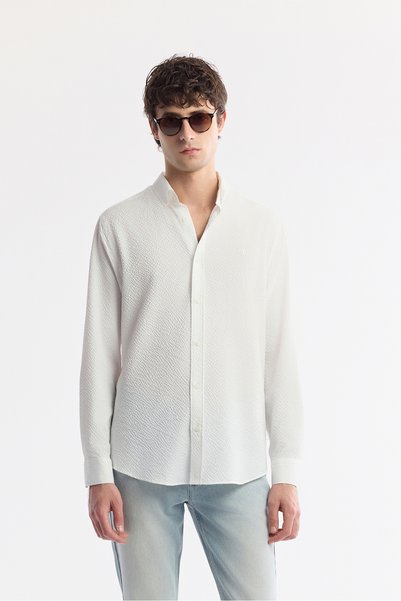 Men's White Classic Collar Textured Easy-Iron Regular Fit Shirt A51Y2083
