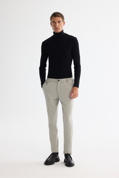 Men's Light Gray Diagonal Elastane Patterned Relaxed Fit Trousers with Elastic Sides A42Y3083