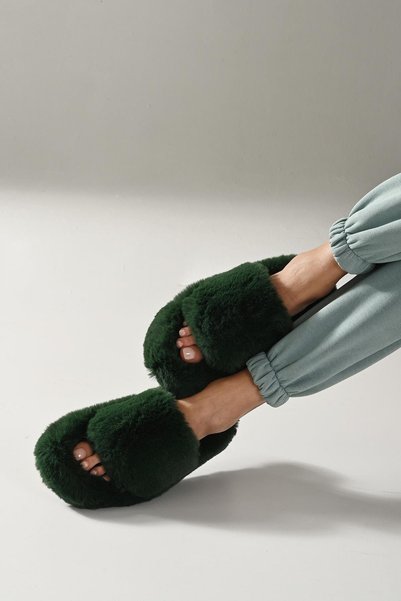 Women's Khaki Extra Soft Furry House Slippers 3cm Bynd01