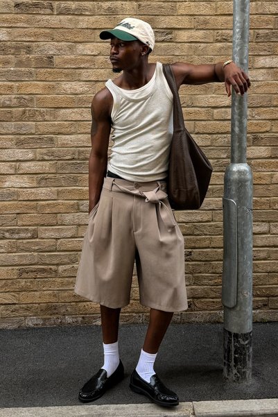 Belted Wide-Leg Bermuda Shorts