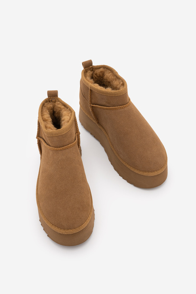 Women's Thick Sole Fur-Lined Ankle Boots Tefis Tan Suede