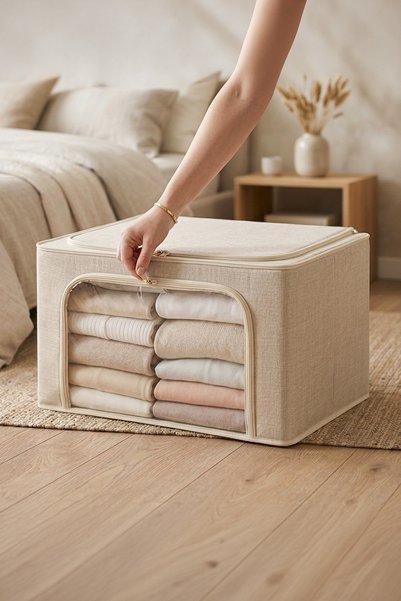 51 Liter Foldable Fabric Window Organizer with Lid and Window Opening