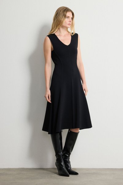 Black V-Neck Knit Dress