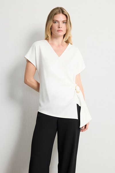 Bone Double Breasted Women's Buckle Blouse
